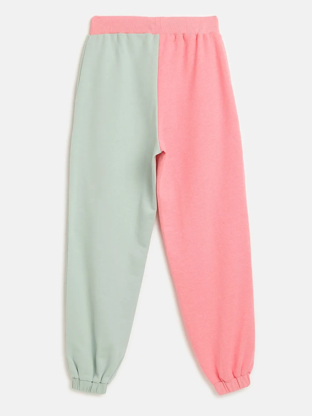 Girls Blue & Neon Pink Terry Color Block Joggers