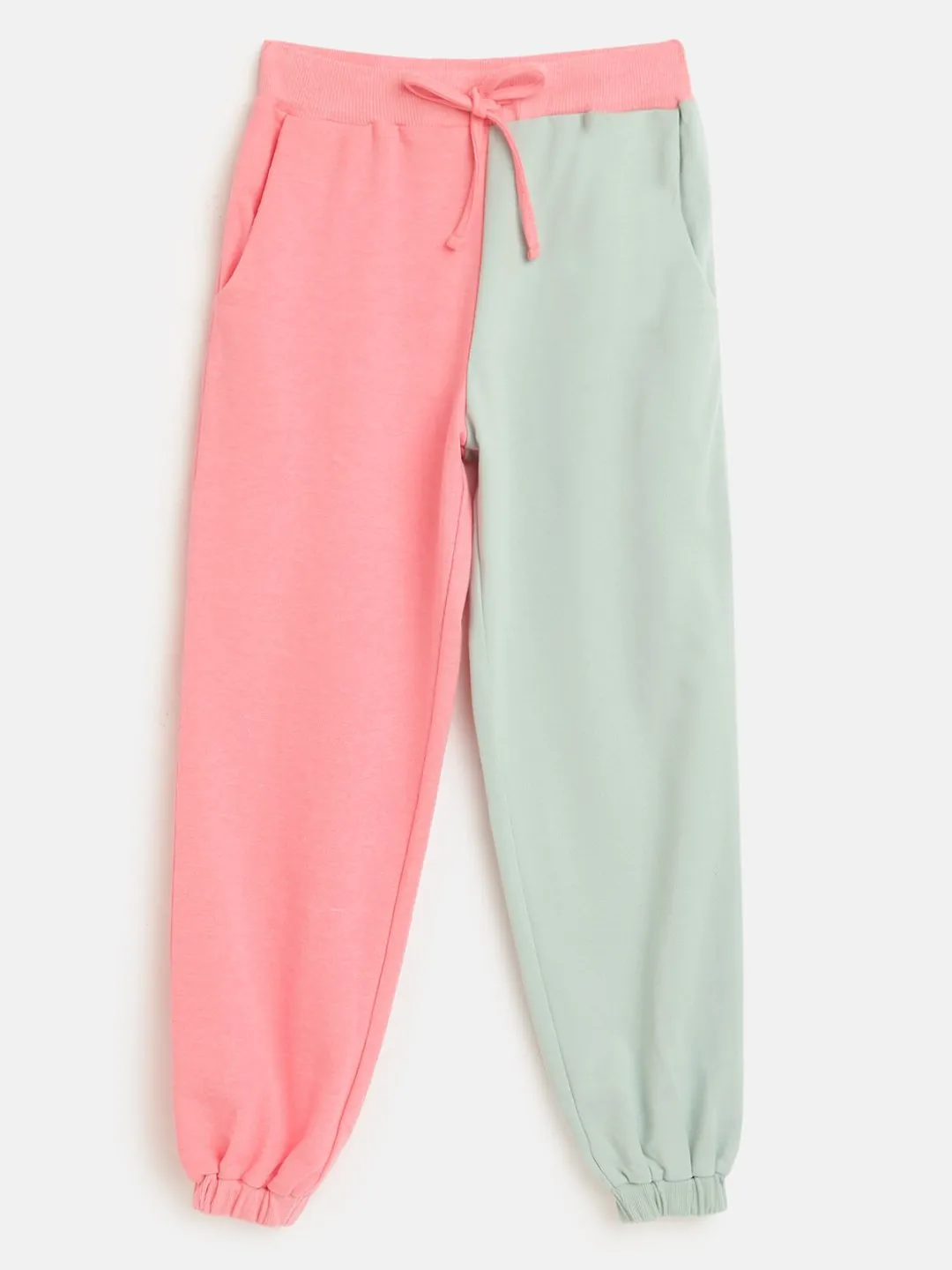 Girls Blue & Neon Pink Terry Color Block Joggers