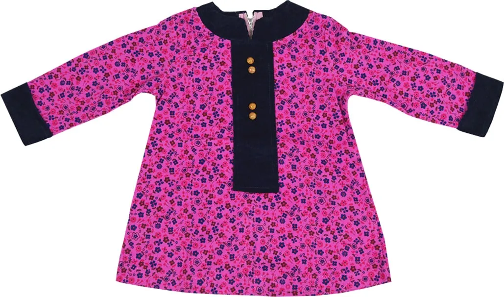 Girls Cord Dress | Printed Fabric | Two Colours | Pink | Yellow | Age 3-6 Years