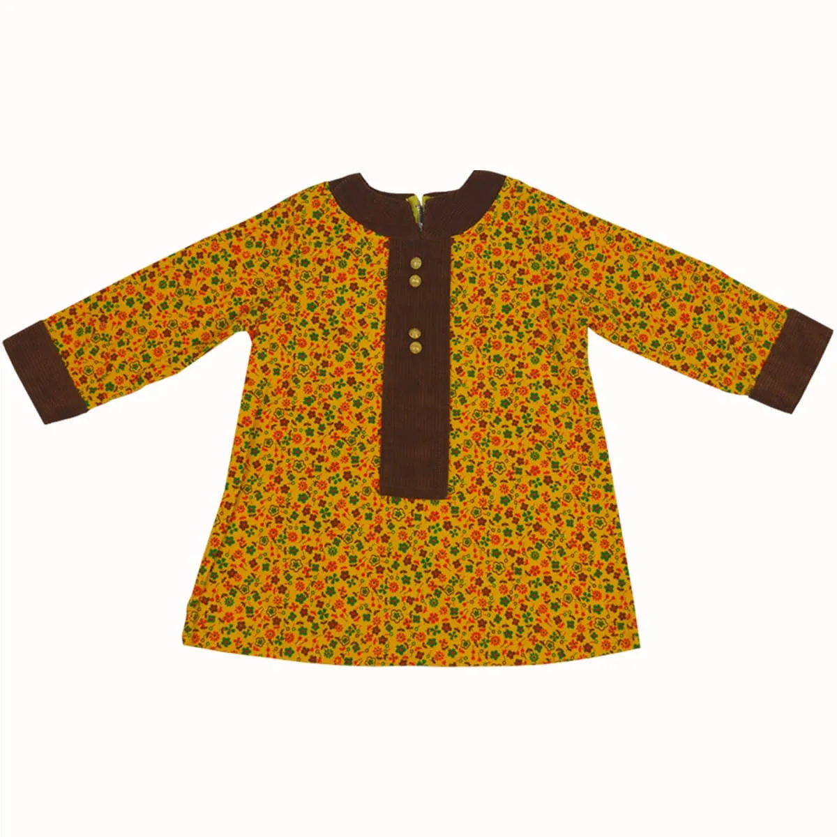 Girls Cord Dress | Printed Fabric | Two Colours | Pink | Yellow | Age 3-6 Years