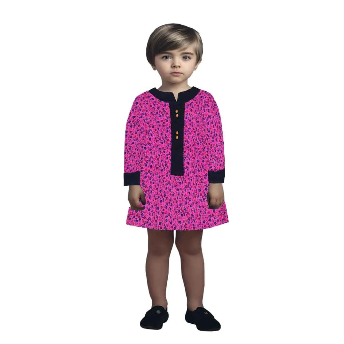 Girls Cord Dress | Printed Fabric | Two Colours | Pink | Yellow | Age 3-6 Years