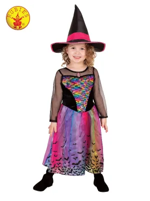 Girls Costume - Deluxe Rainbow Colour Magic Witch