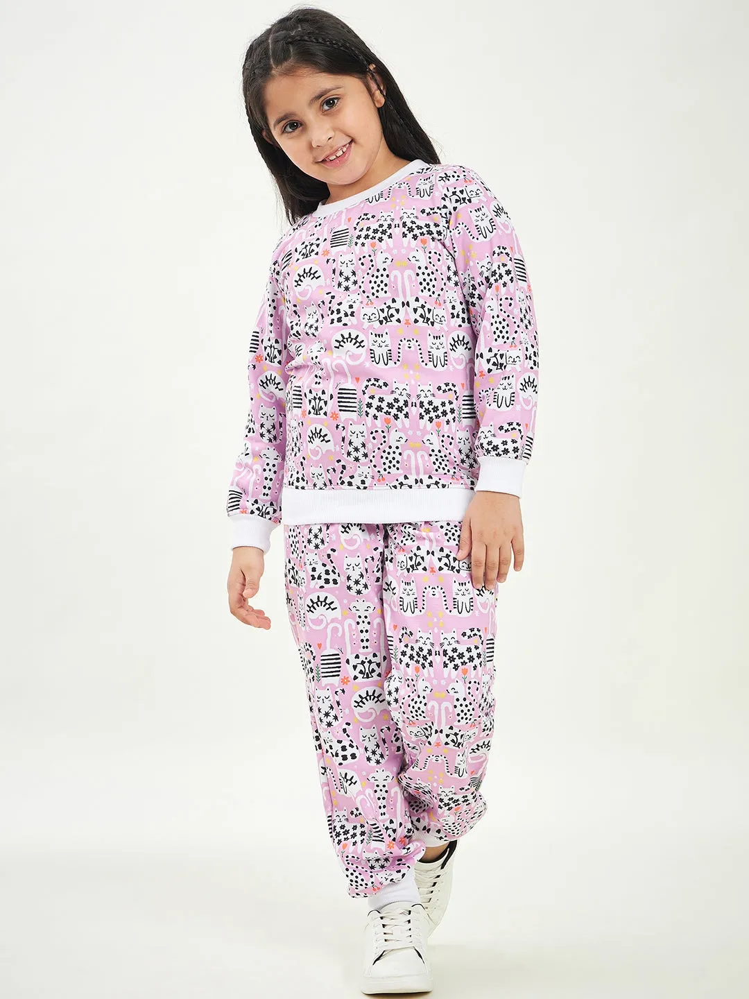 Girls Graphic Printed Fleece Tracksuits - Ps Peaches