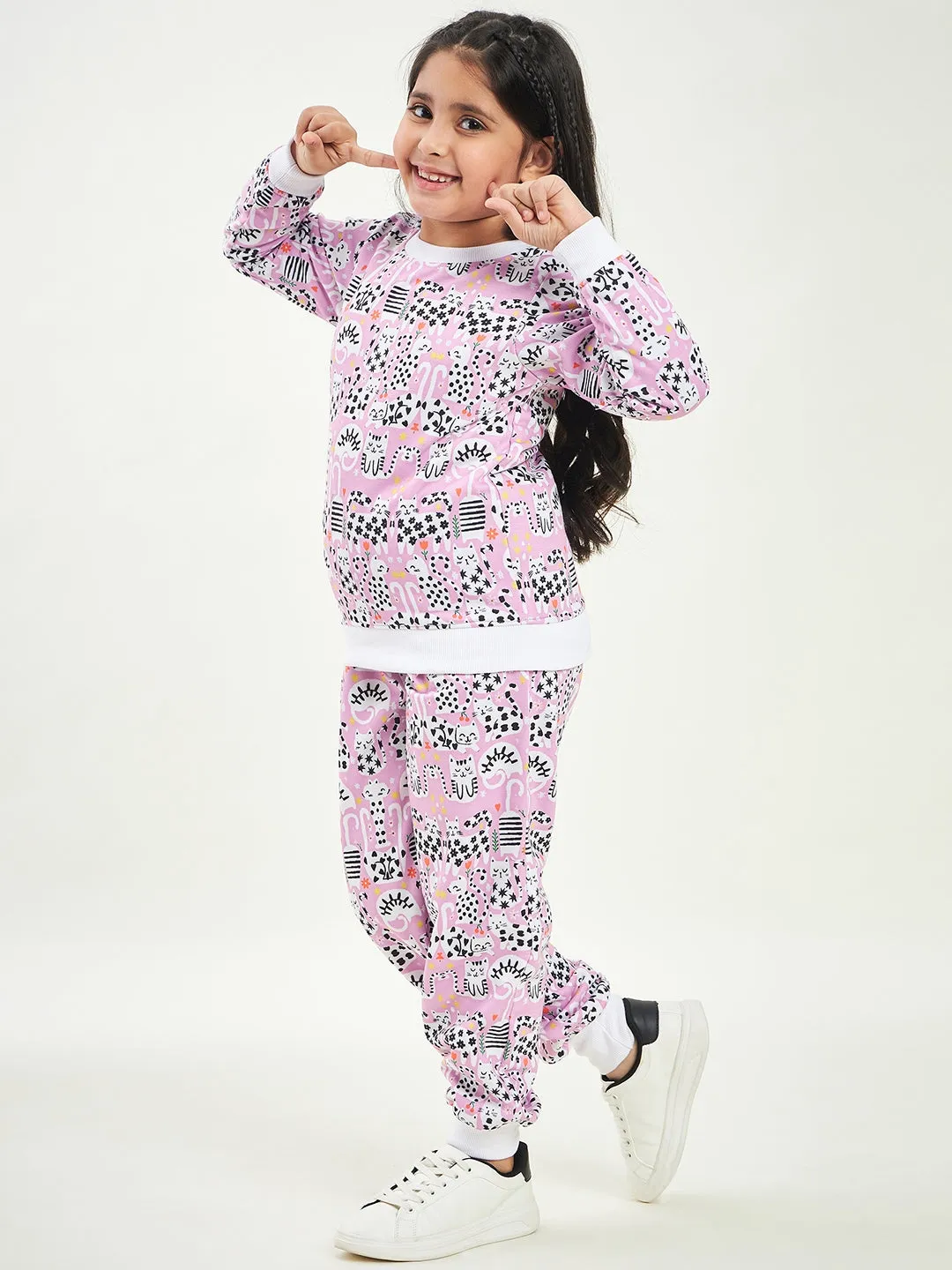 Girls Graphic Printed Fleece Tracksuits - Ps Peaches