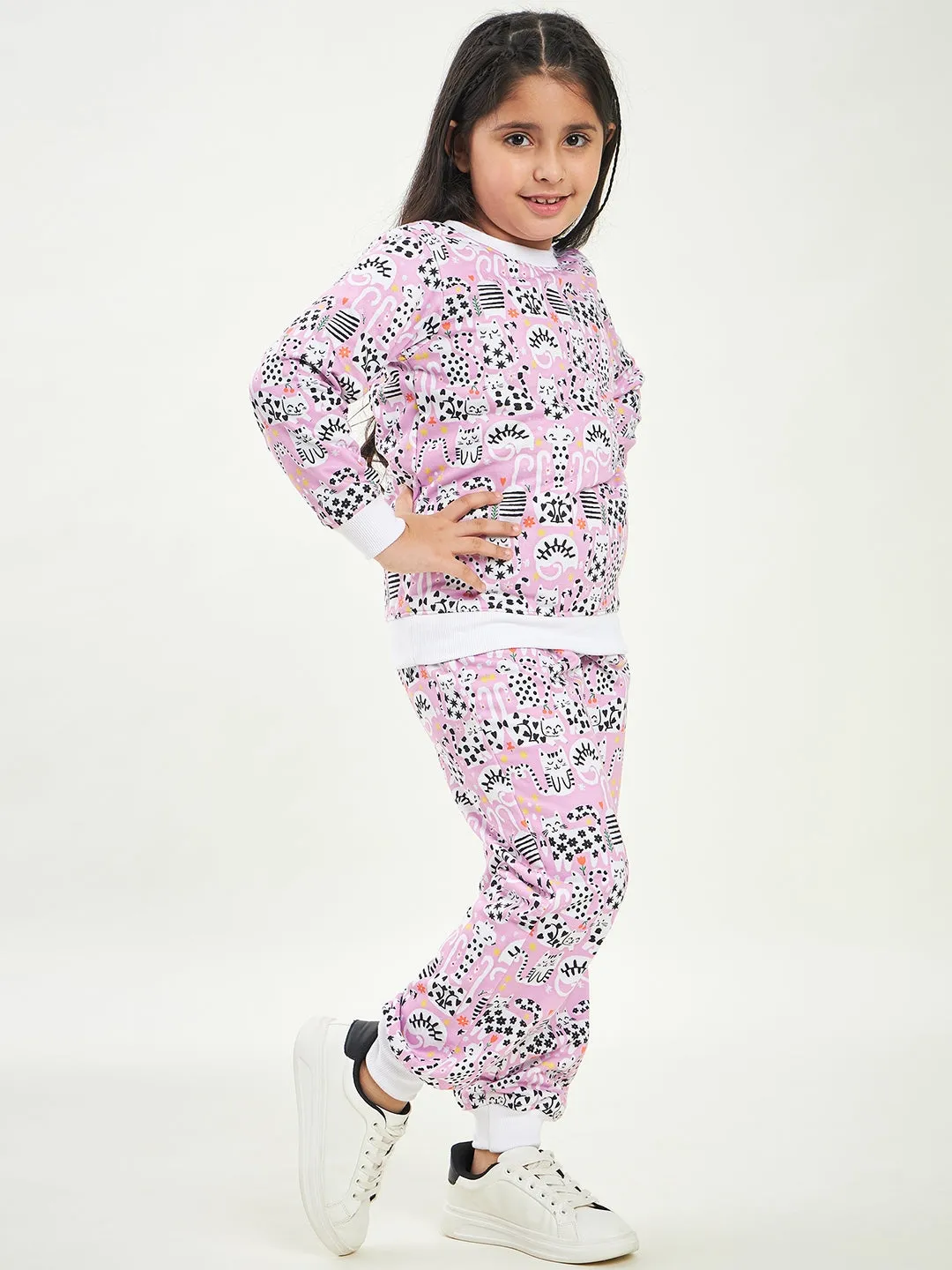 Girls Graphic Printed Fleece Tracksuits - Ps Peaches