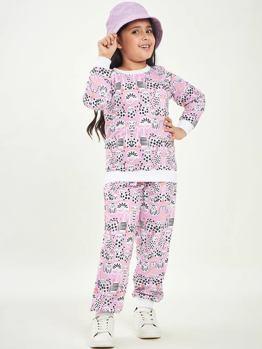 Girls Graphic Printed Fleece Tracksuits - Ps Peaches