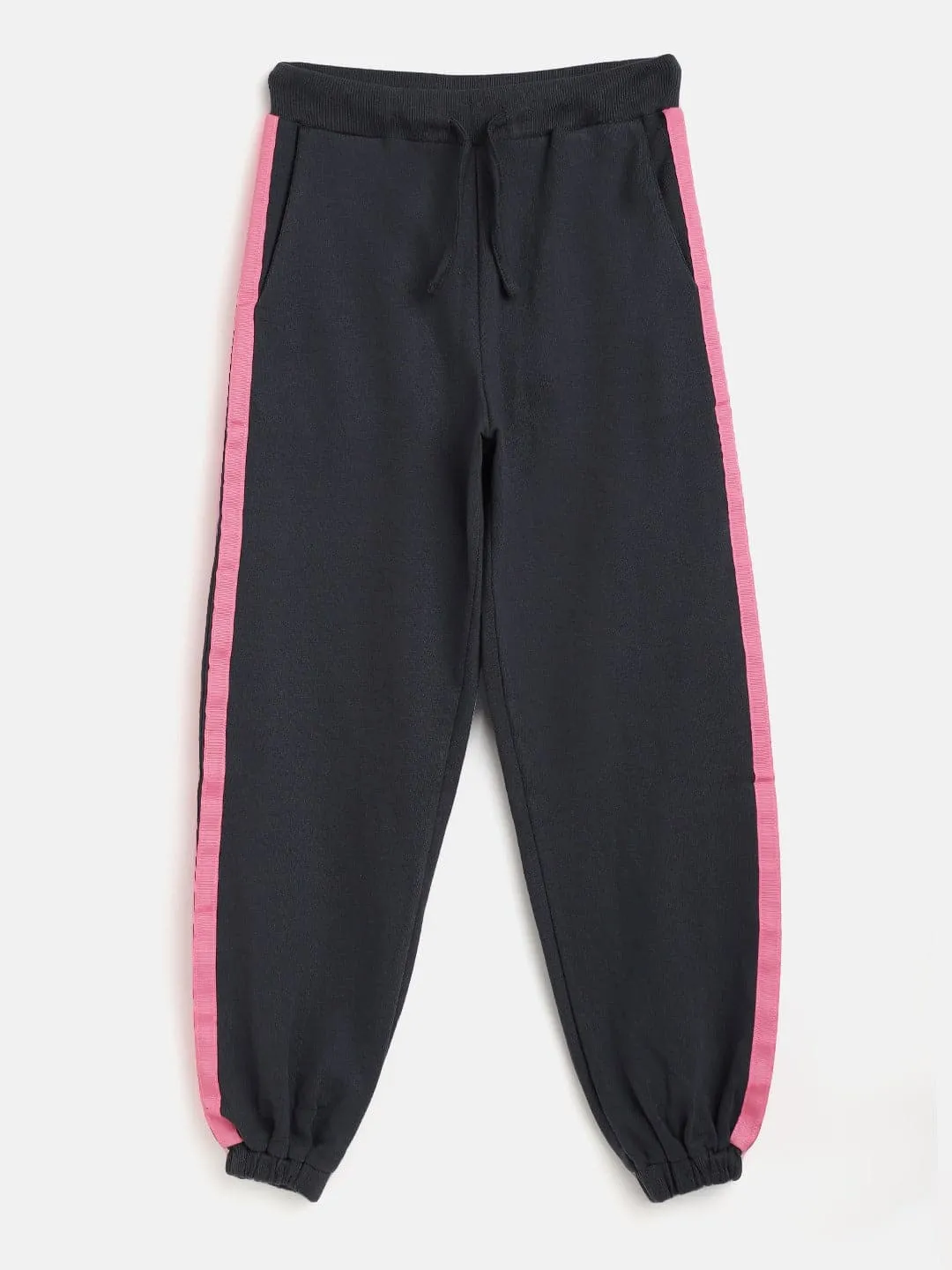 Girls Navy Terry Side Tape Joggers - Lyush Kids