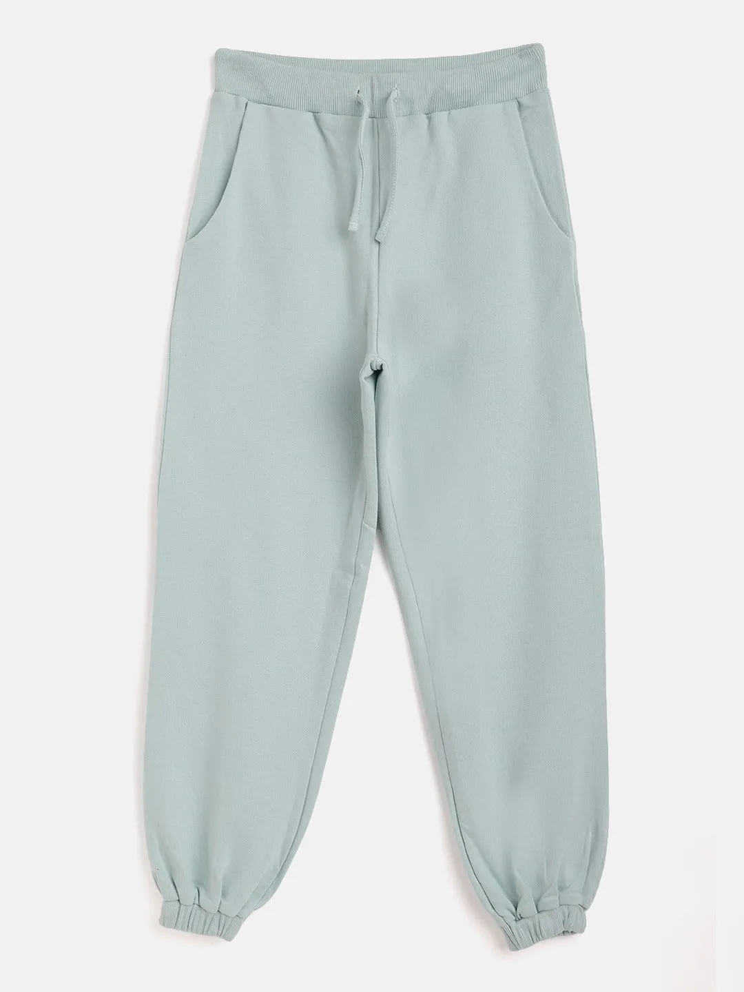 Girls Sea Green Terry Basic Drawstring Joggers