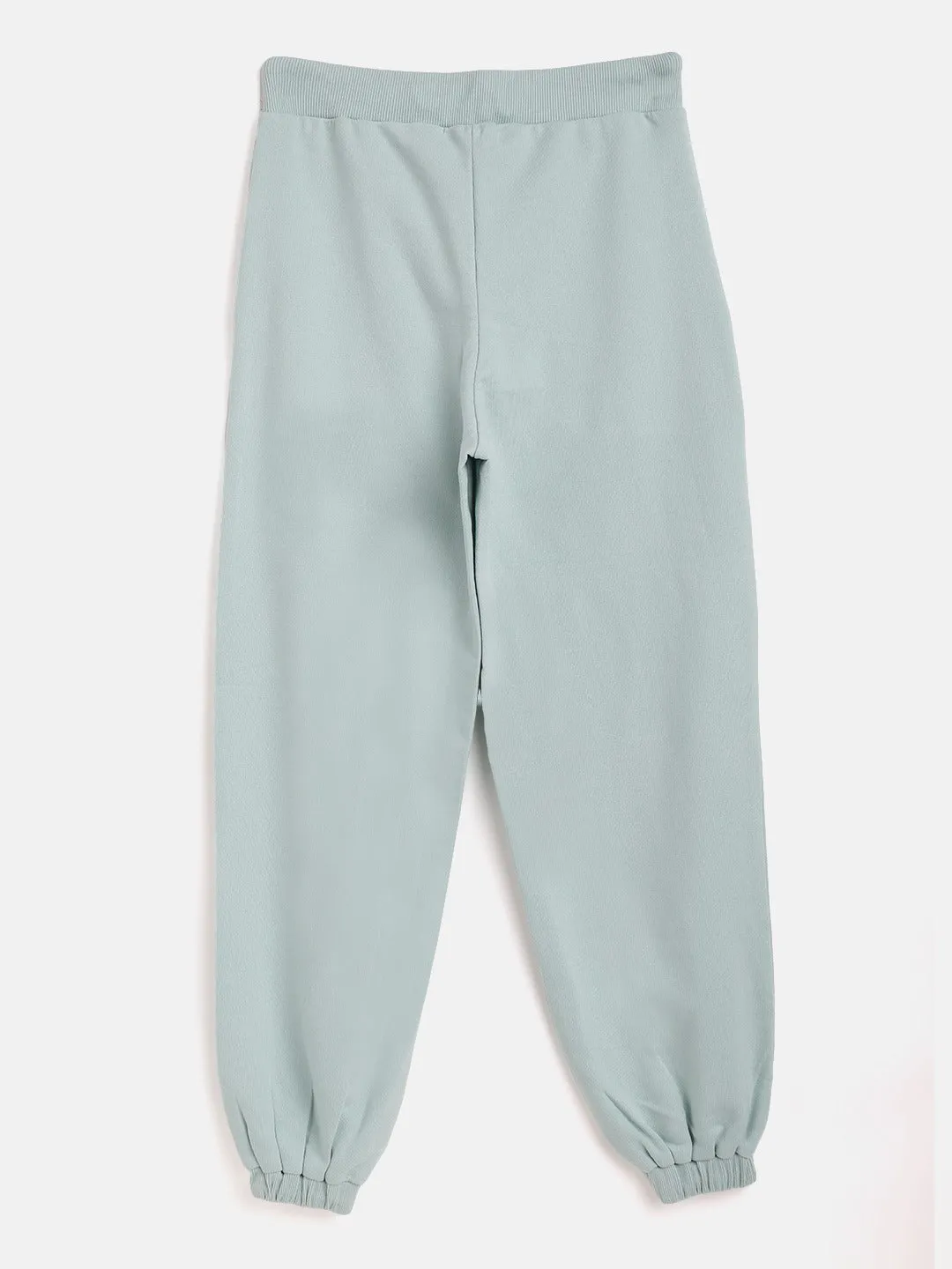 Girls Sea Green Terry Basic Drawstring Joggers