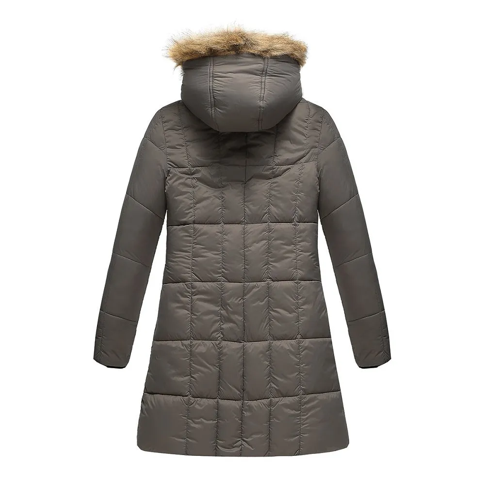 Haute Edition Women's Mid-Length Puffer Parka Coat with Faux Fur-lined Hood