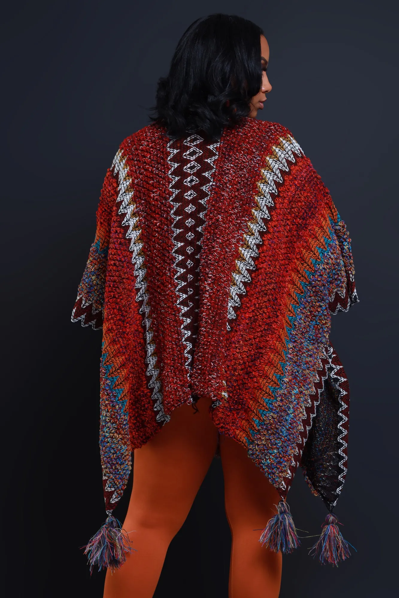 Here's The Thing Crochet Poncho - Maroon Multicolor