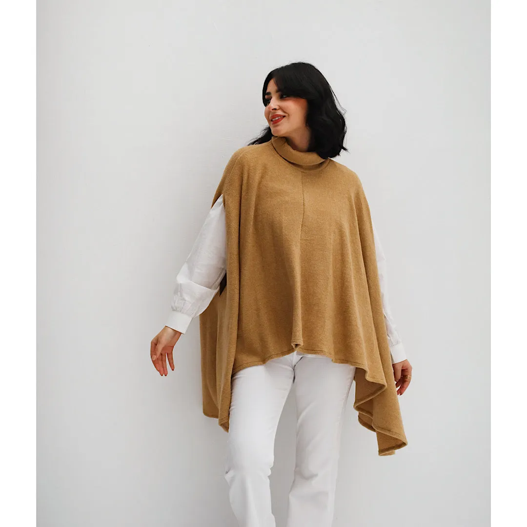 High neck ribbed poncho