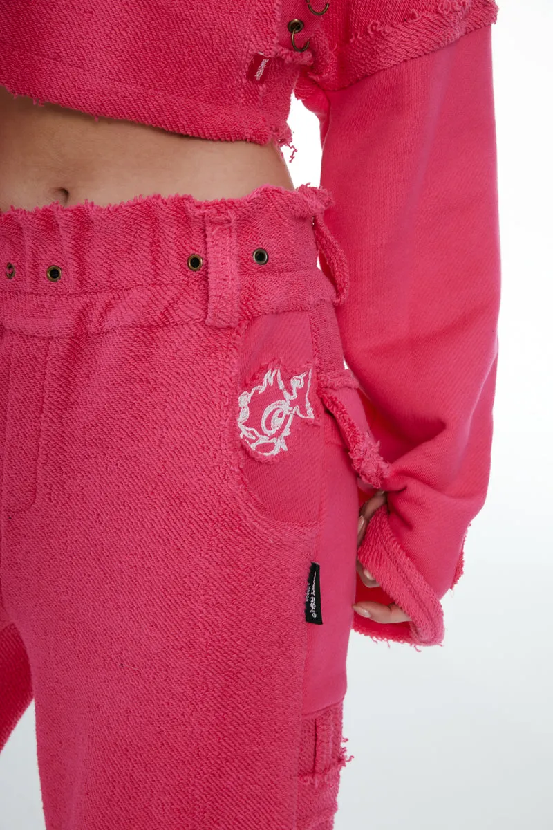 Hooded Cropped Sweatshirt and Joggers With Logo Fuchsia