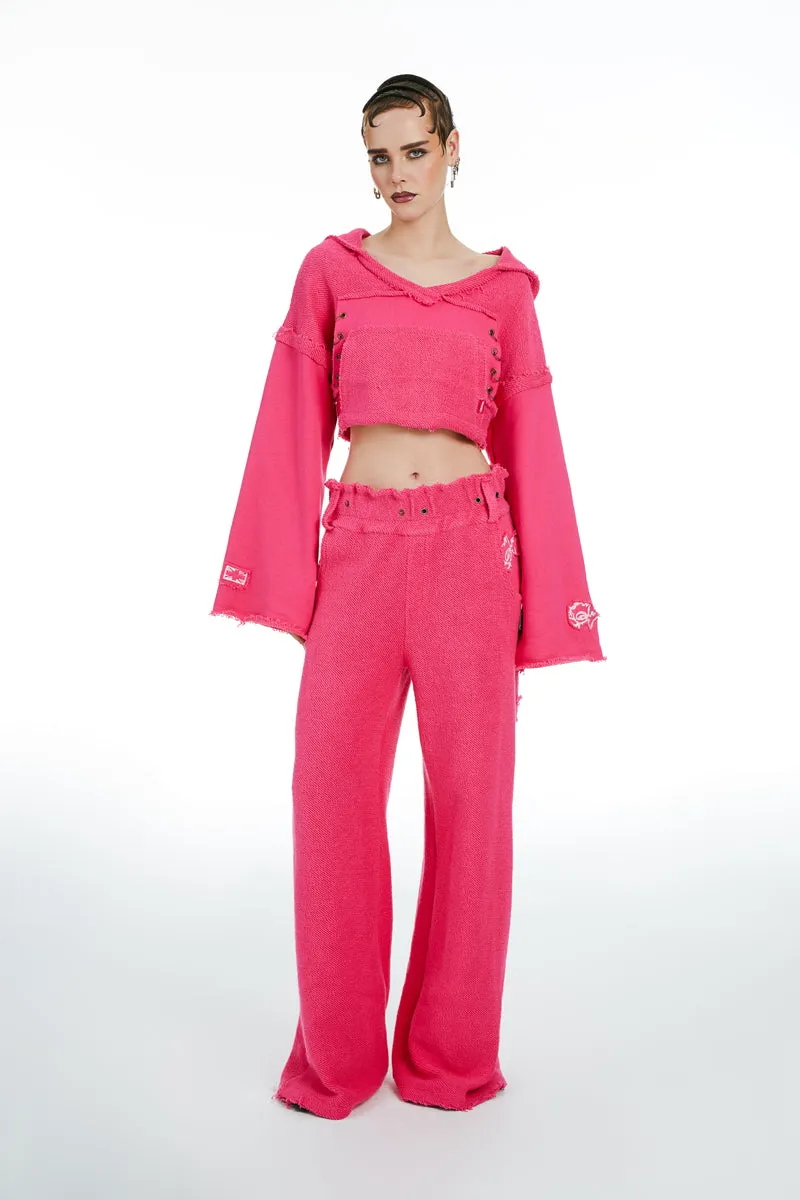 Hooded Cropped Sweatshirt and Joggers With Logo Fuchsia