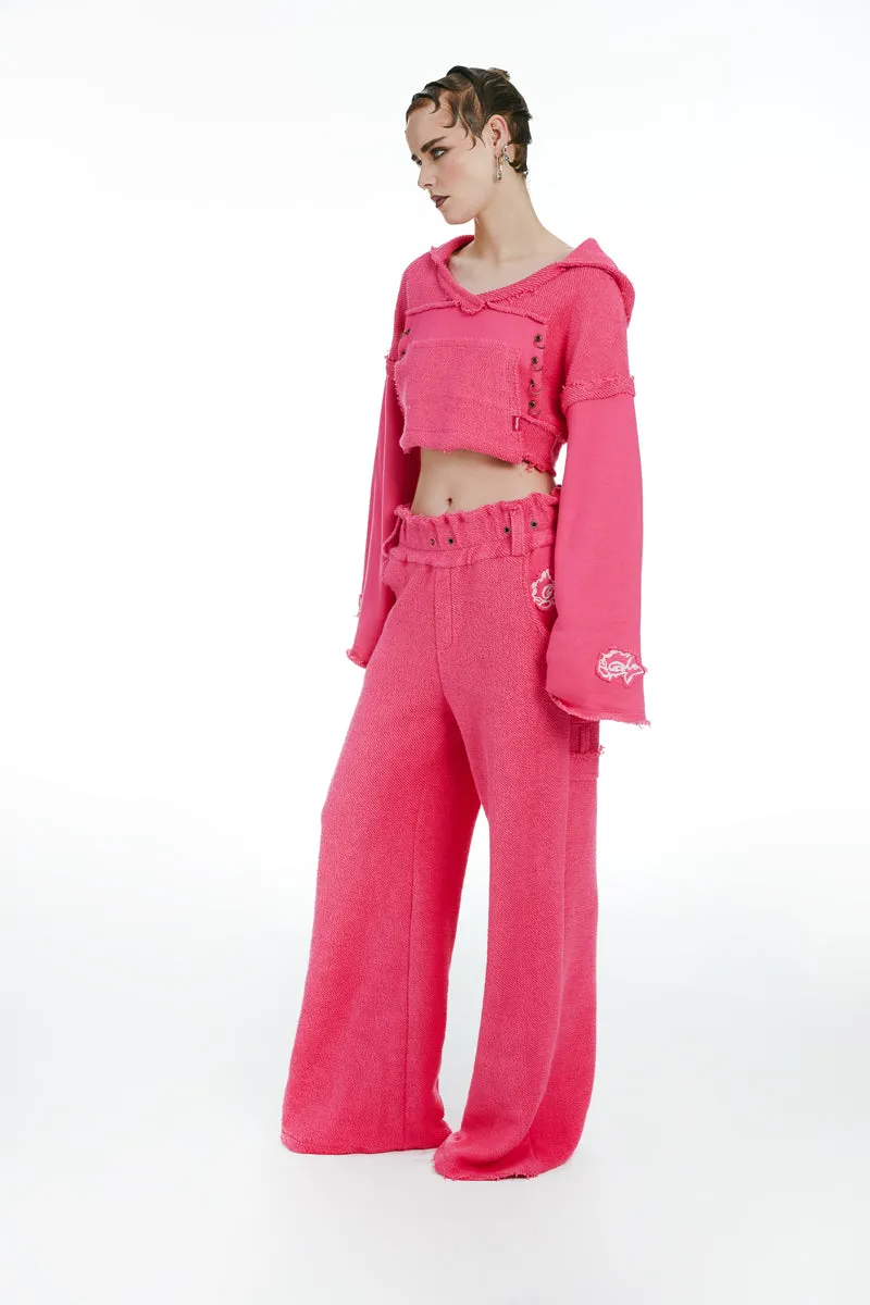 Hooded Cropped Sweatshirt and Joggers With Logo Fuchsia