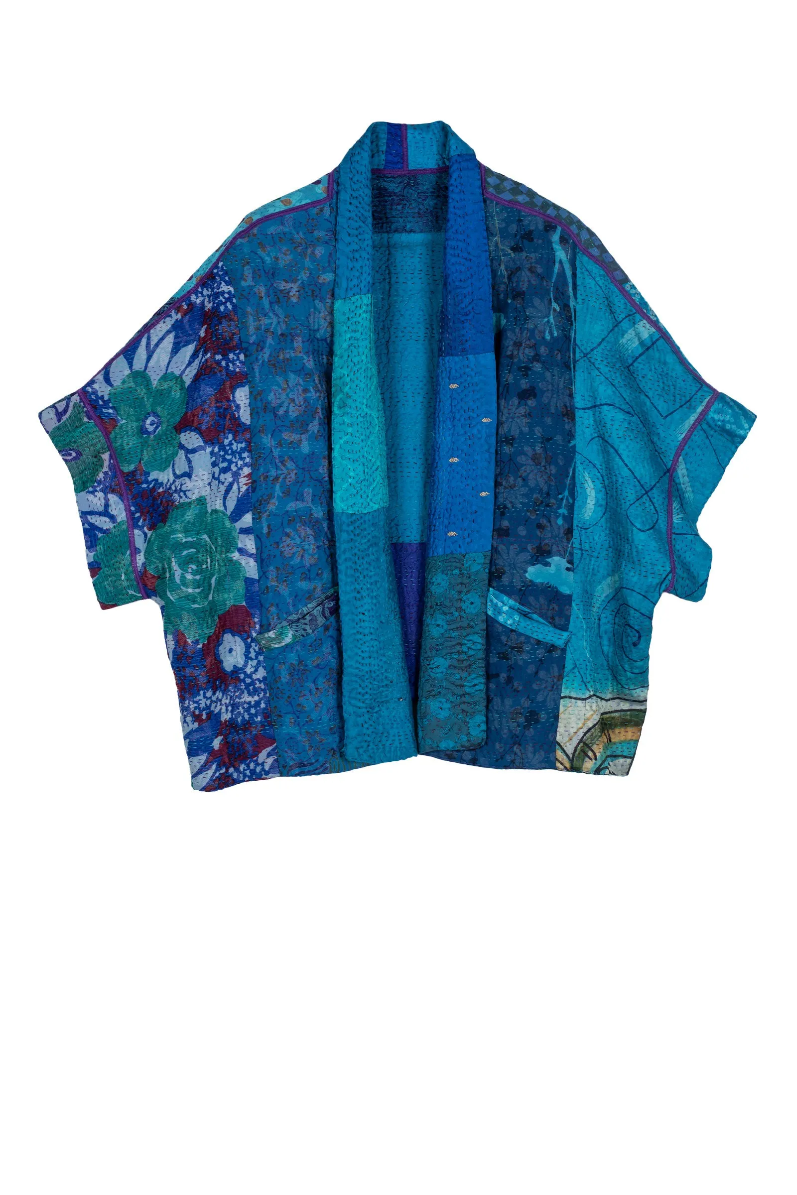 JACQUARD SILK KANTHA MINI PONCHO