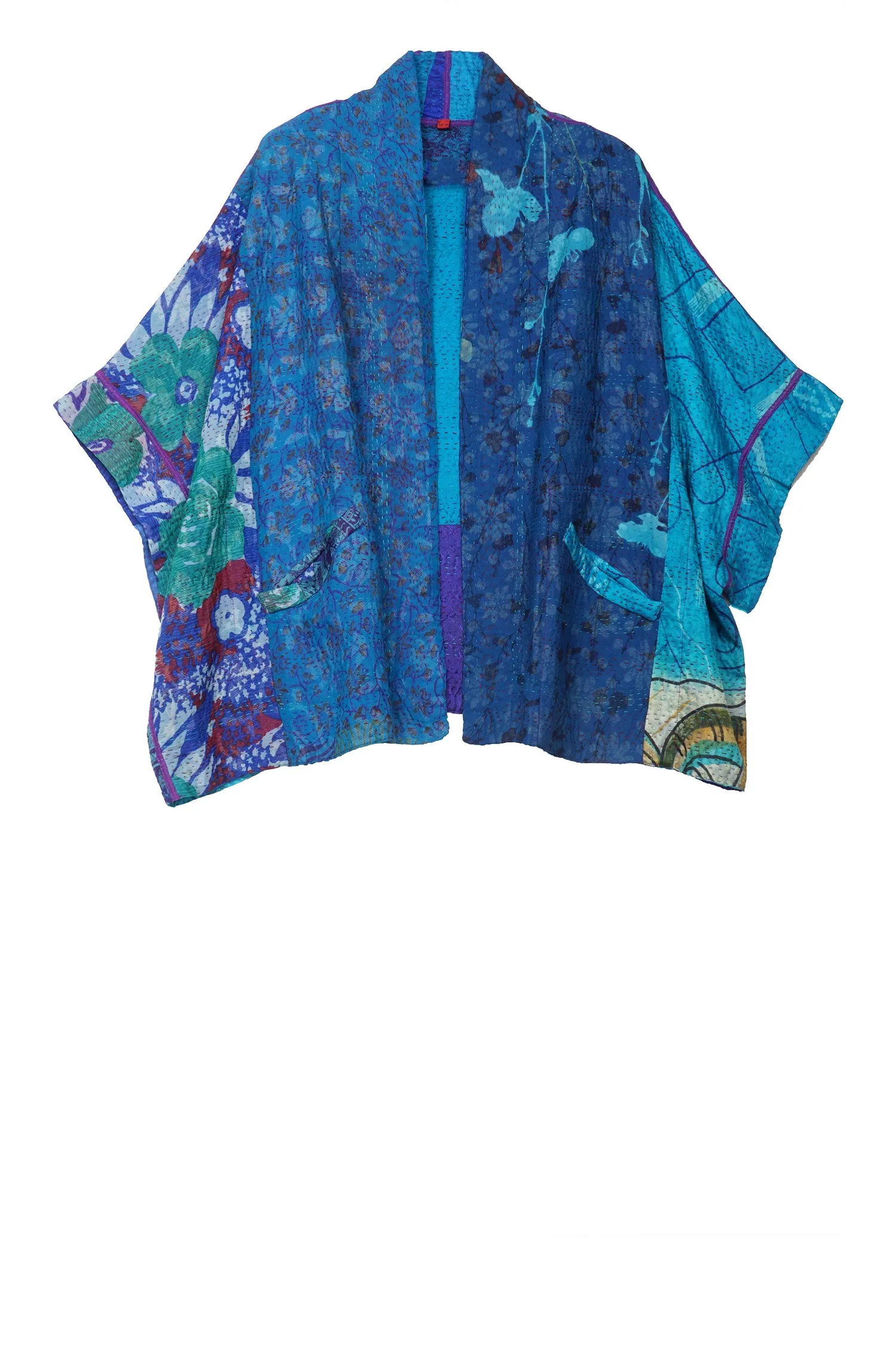 JACQUARD SILK KANTHA MINI PONCHO