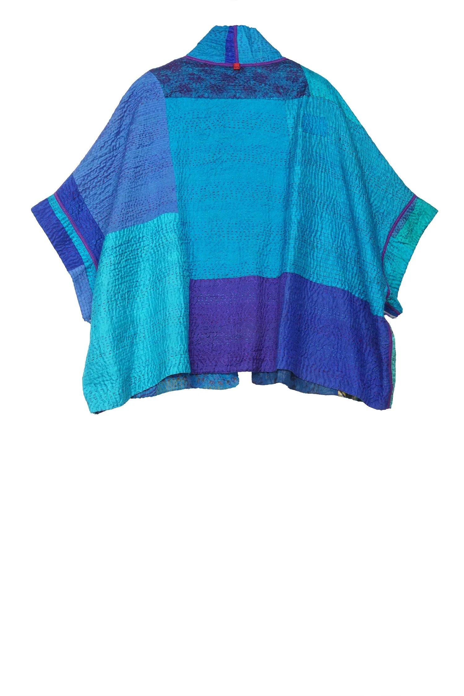 JACQUARD SILK KANTHA MINI PONCHO