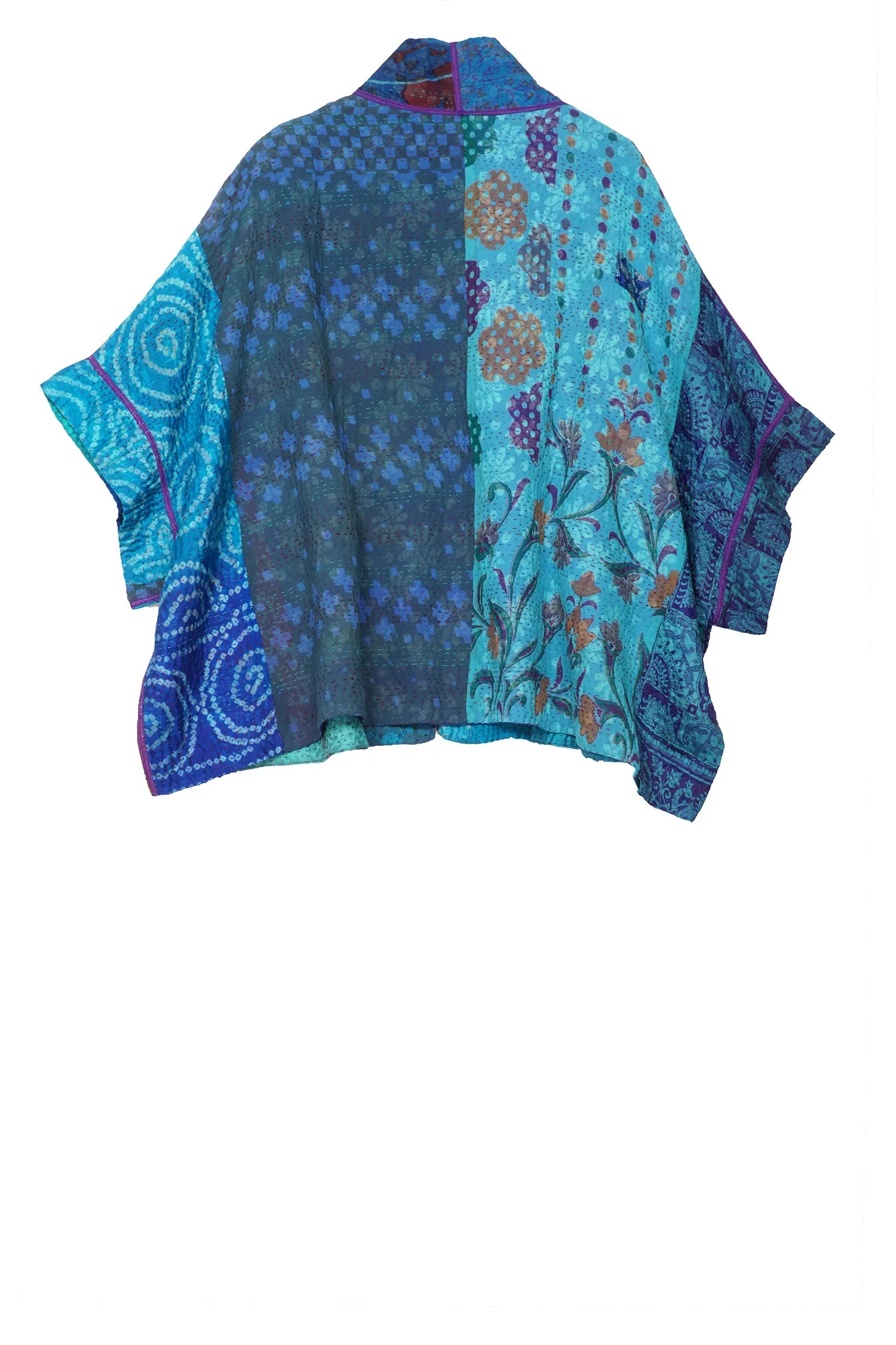 JACQUARD SILK KANTHA MINI PONCHO