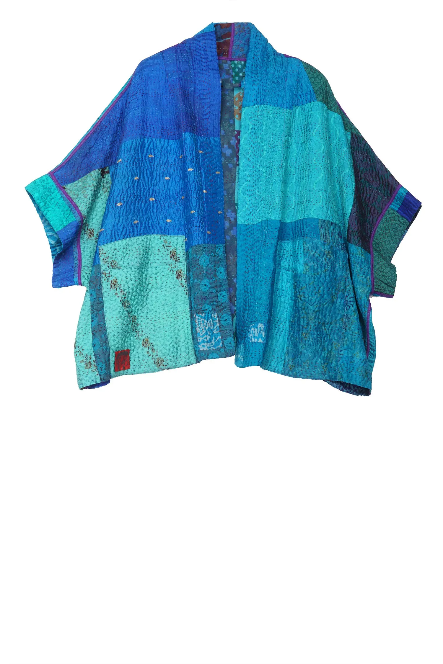 JACQUARD SILK KANTHA MINI PONCHO