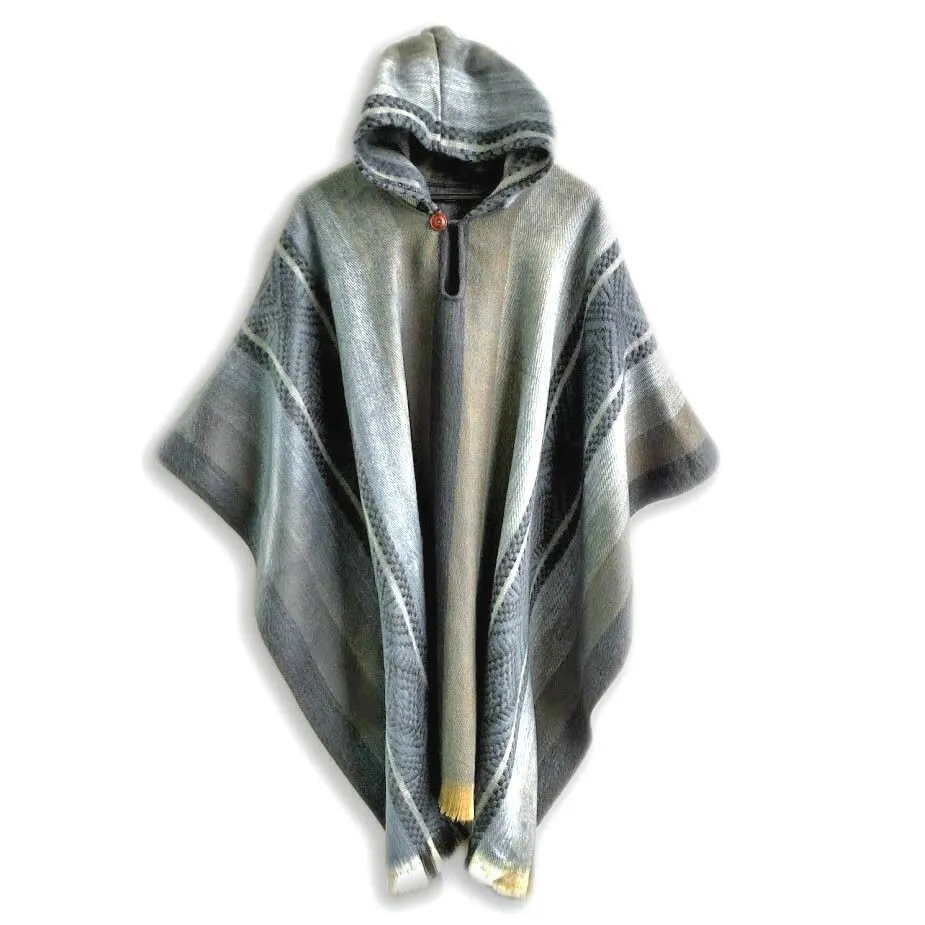 Jinambi - Lightweight Baby Alpaca Hooded Poncho - Gray/Earthtones - Unisex