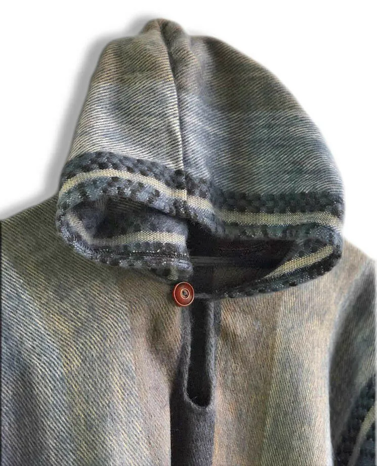 Jinambi - Lightweight Baby Alpaca Hooded Poncho - Gray/Earthtones - Unisex