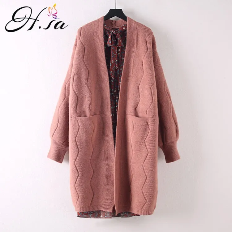 Joskaa Christmas Gift HSA Women Long Cardigans for Autumn Winter Warm Oversized Cardigans Poncho Korean Knit Jacket sueter mujer invierno COat