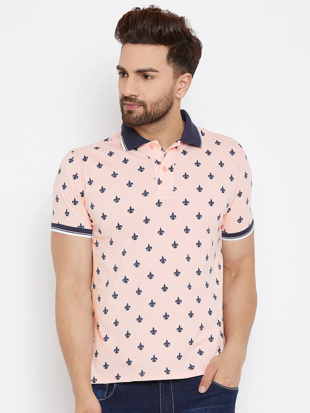 JUMP USA Men Pink Printed Polo Collar T-Shirt