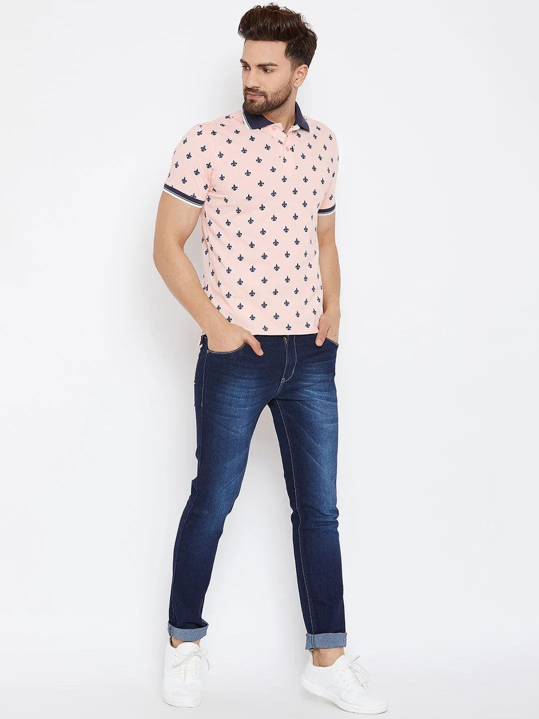 JUMP USA Men Pink Printed Polo Collar T-Shirt