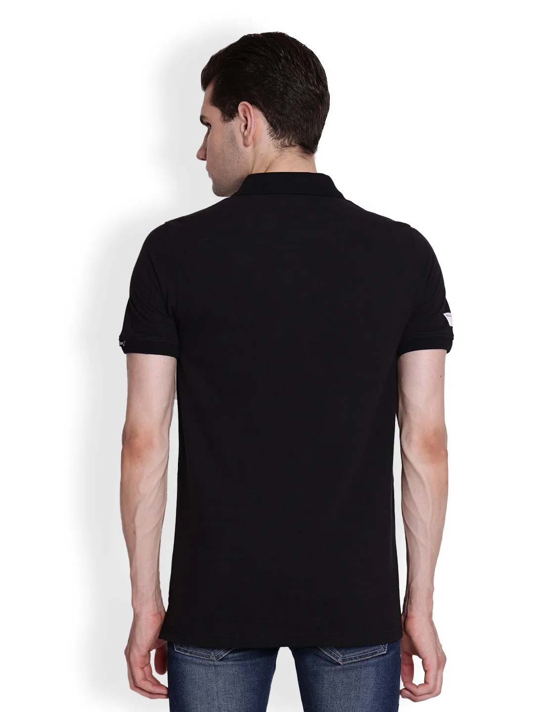 JUMP USA Men Solid  Black Polo Collar Cotton T-shirt