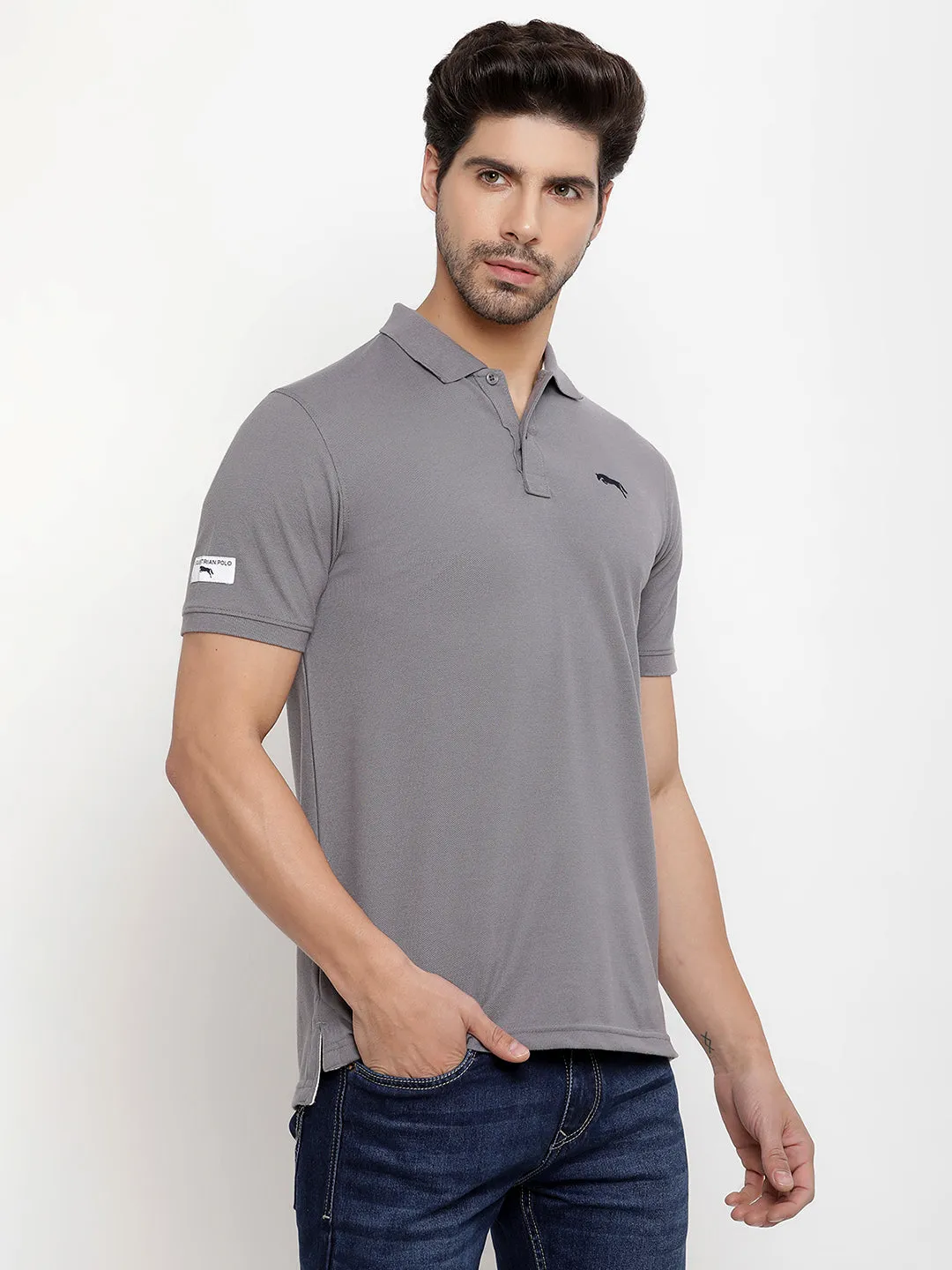 JUMP USA Men Solid Polo Collar Pure Cotton T-shirt