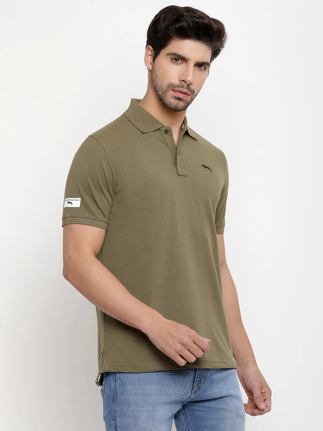 JUMP USA Men Solid Polo Collar Pure Cotton T-shirt