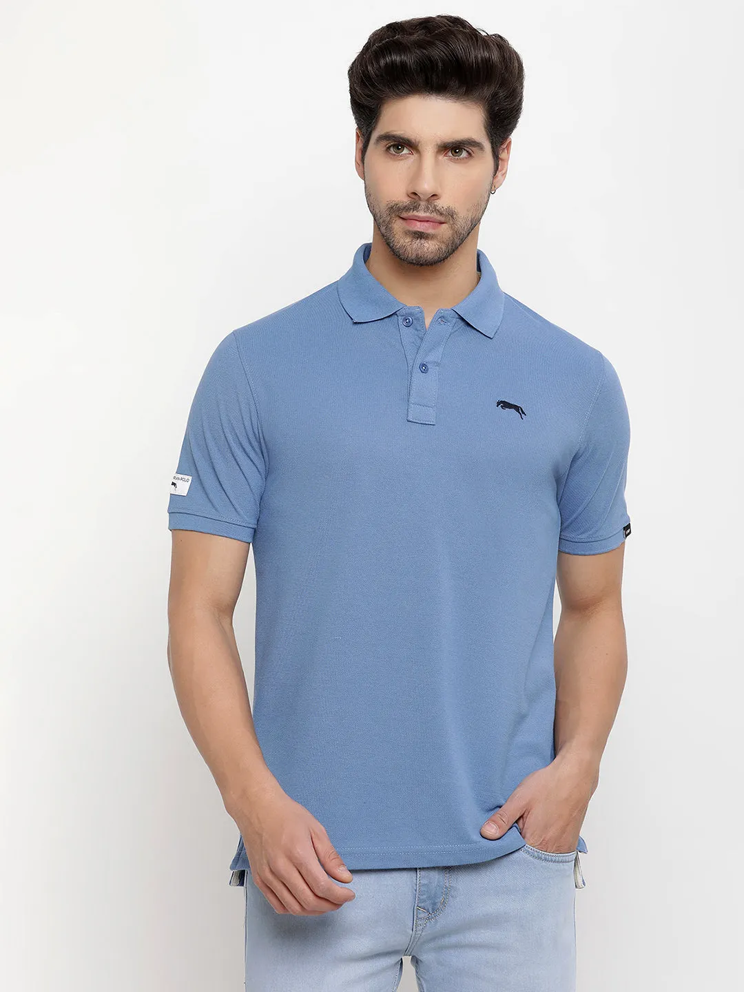 JUMP USA Men Solid Polo Collar Pure Cotton T-shirt