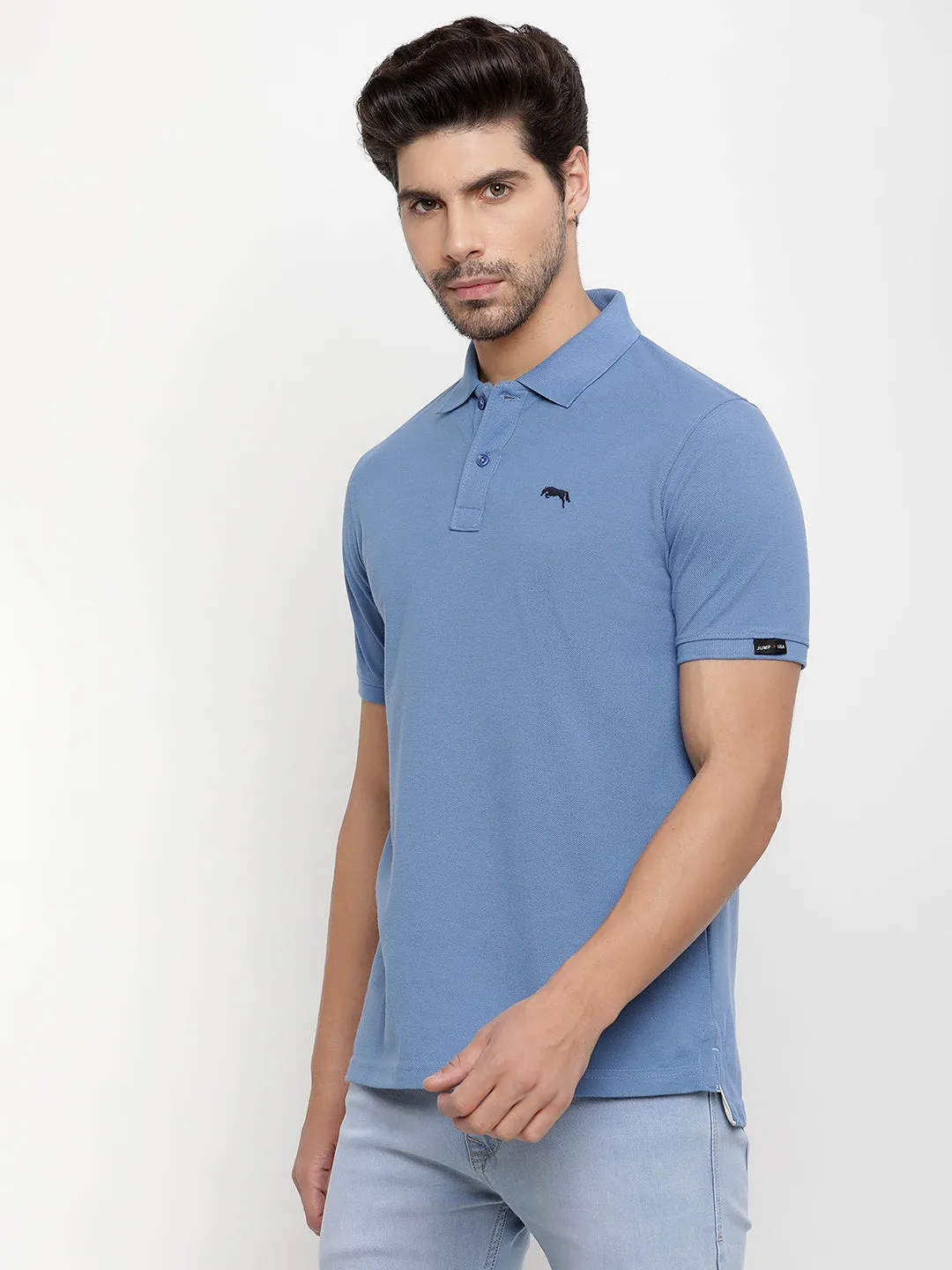 JUMP USA Men Solid Polo Collar Pure Cotton T-shirt