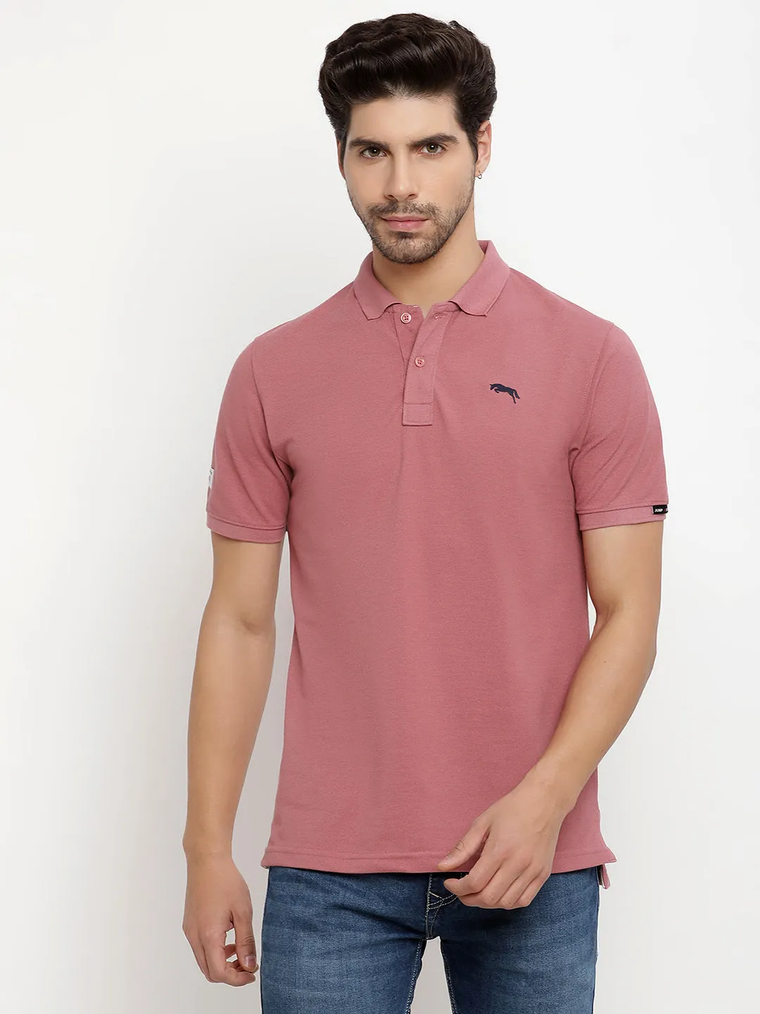 JUMP USA Men Solid Polo Collar Pure Cotton T-shirt