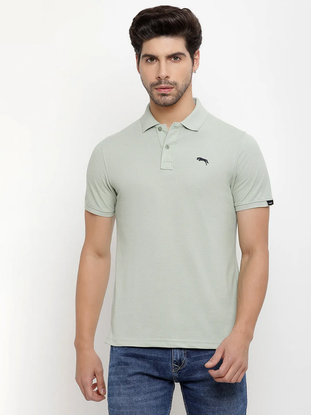 JUMP USA Men Solid Polo Collar Pure Cotton T-shirt