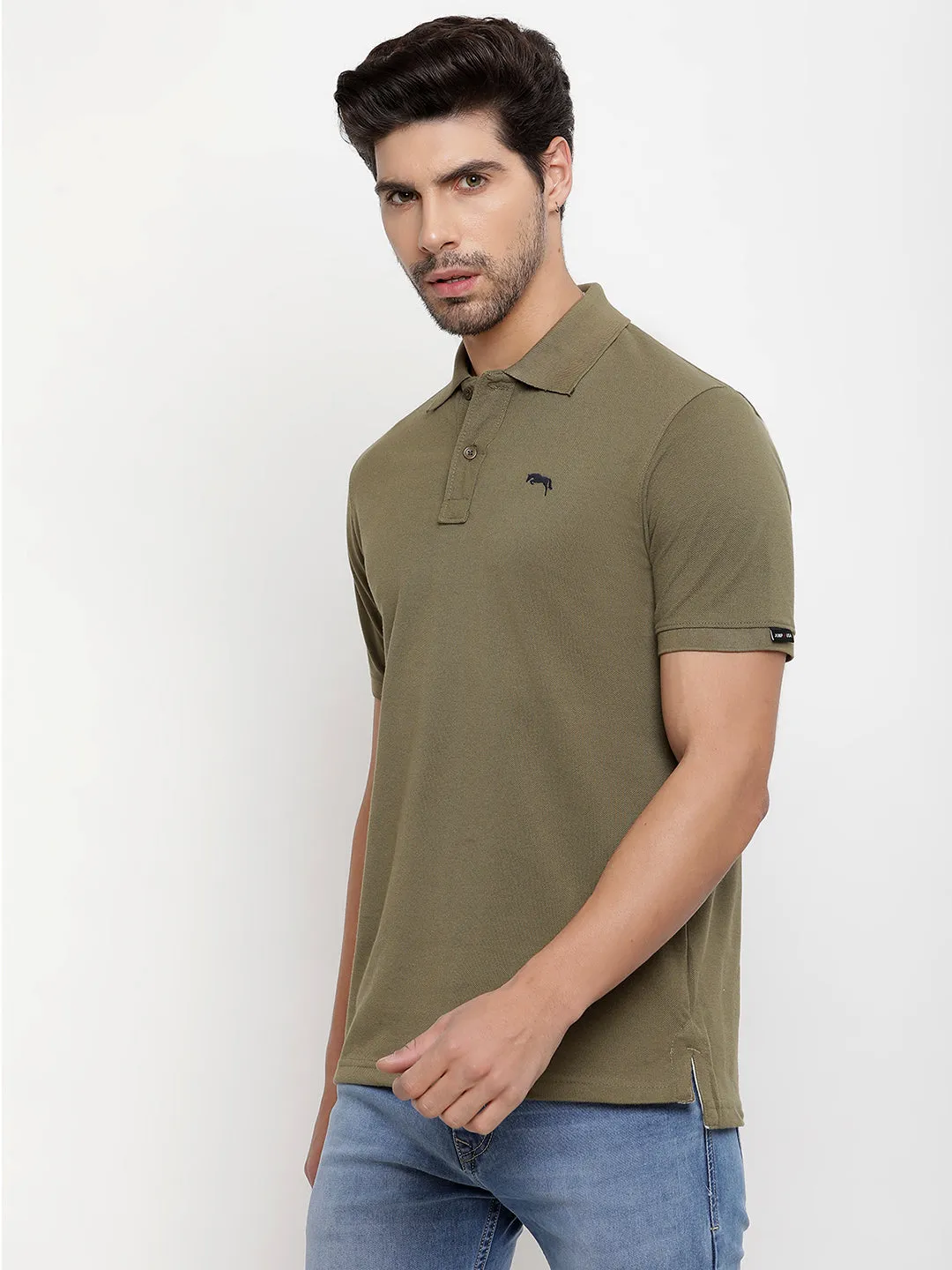 JUMP USA Men Solid Polo Collar Pure Cotton T-shirt