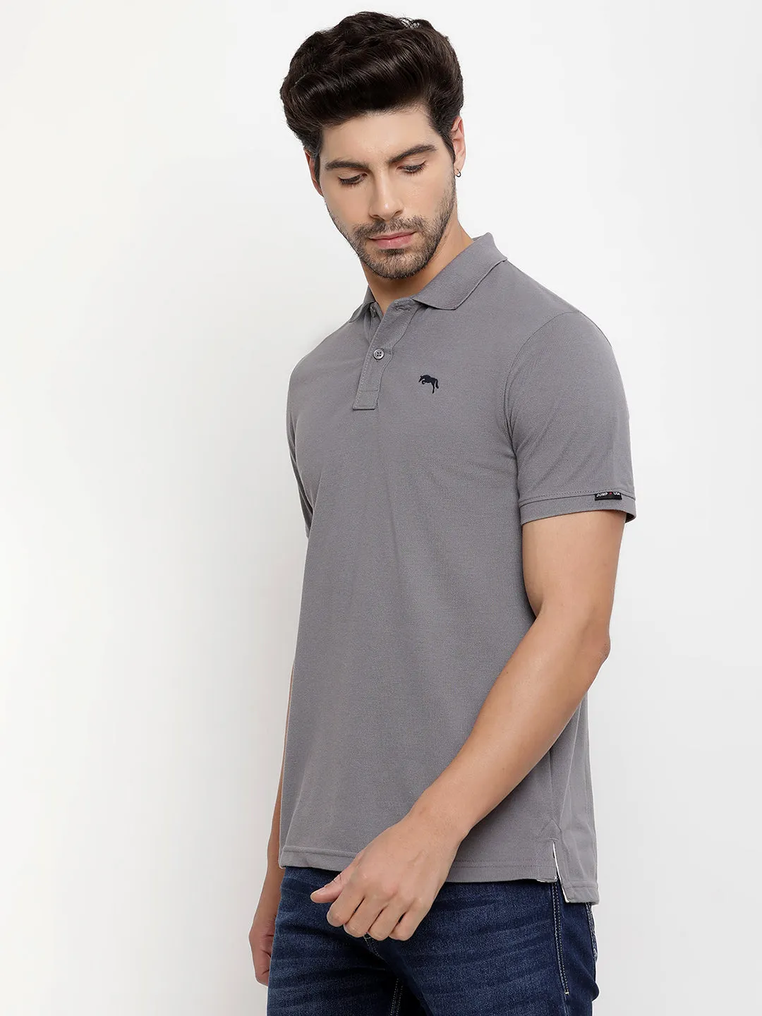 JUMP USA Men Solid Polo Collar Pure Cotton T-shirt