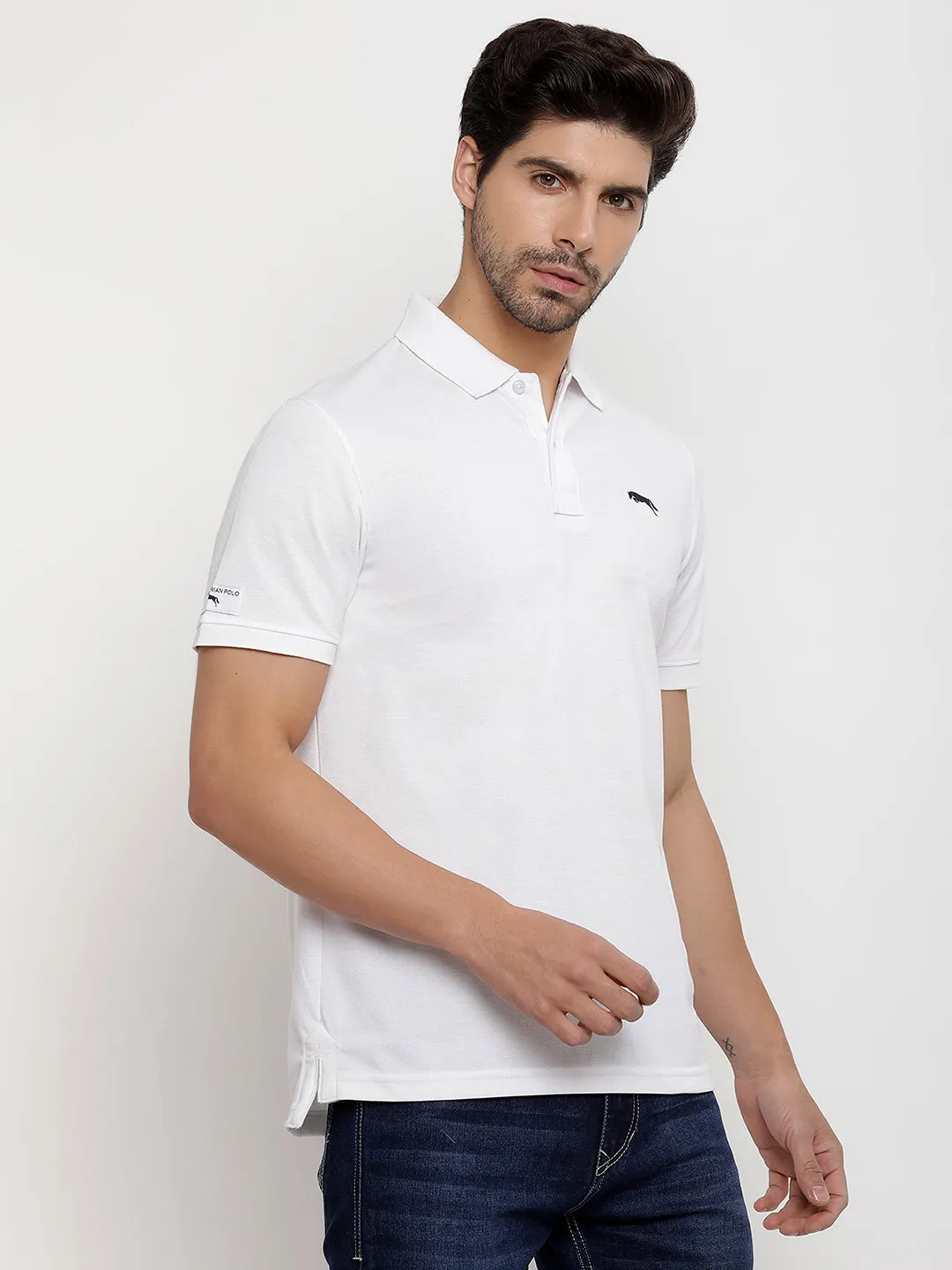 JUMP USA Men Solid Polo Collar Pure Cotton T-shirt