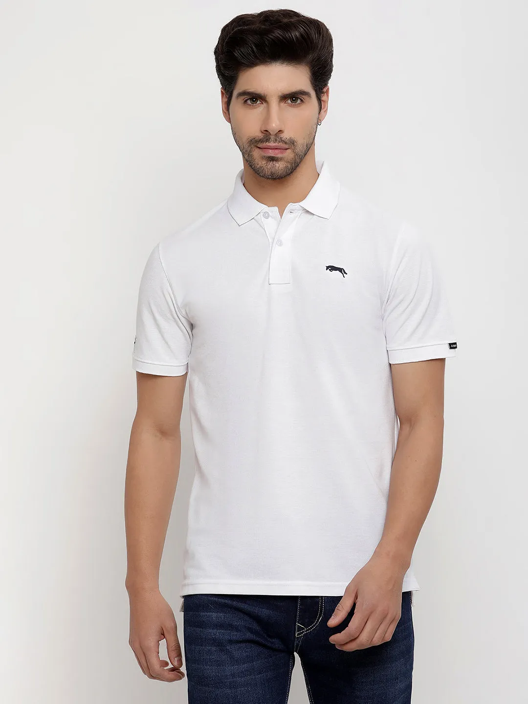 JUMP USA Men Solid Polo Collar Pure Cotton T-shirt