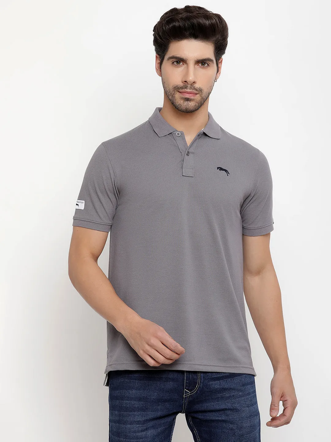 JUMP USA Men Solid Polo Collar Pure Cotton T-shirt