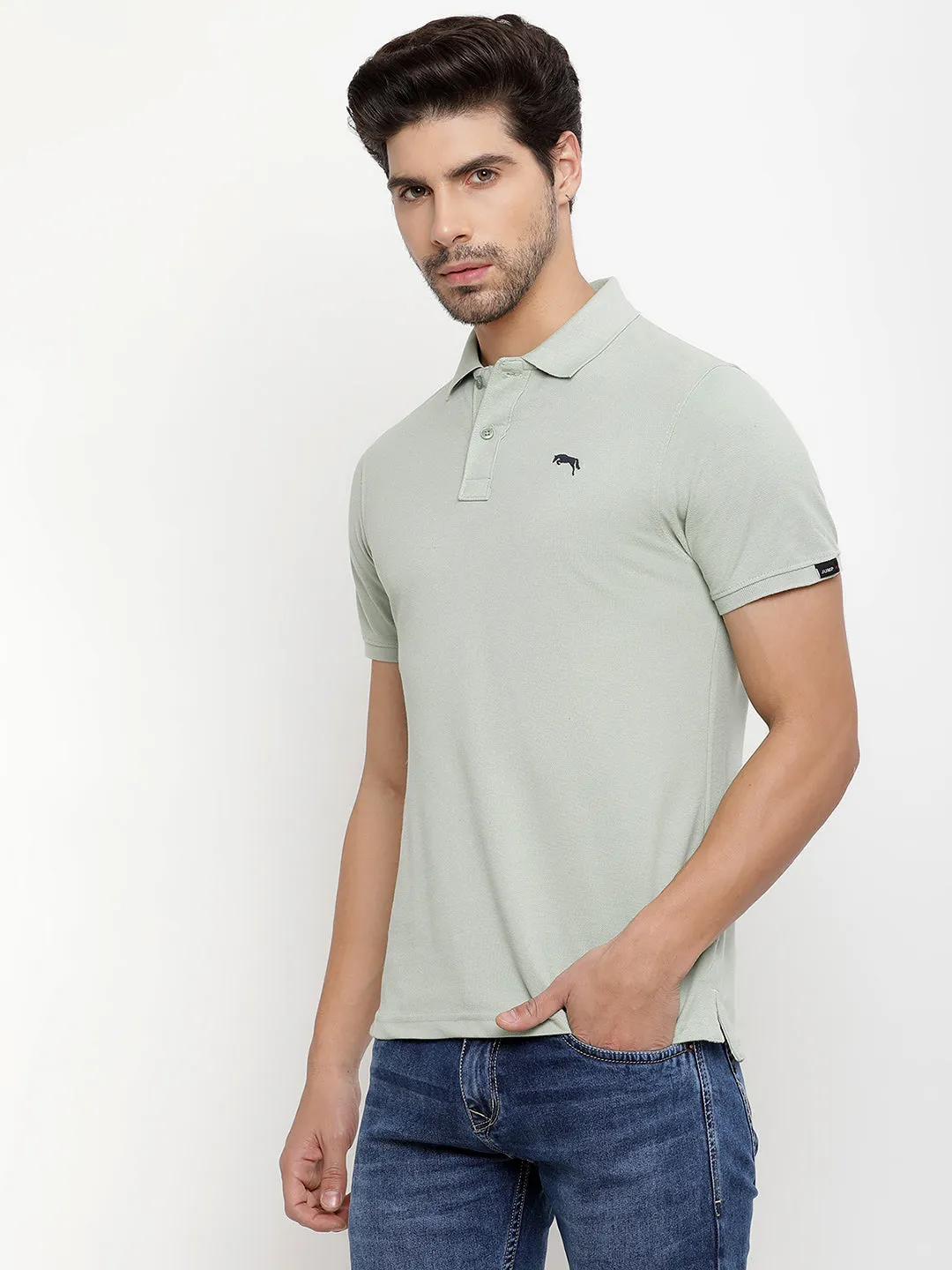 JUMP USA Men Solid Polo Collar Pure Cotton T-shirt