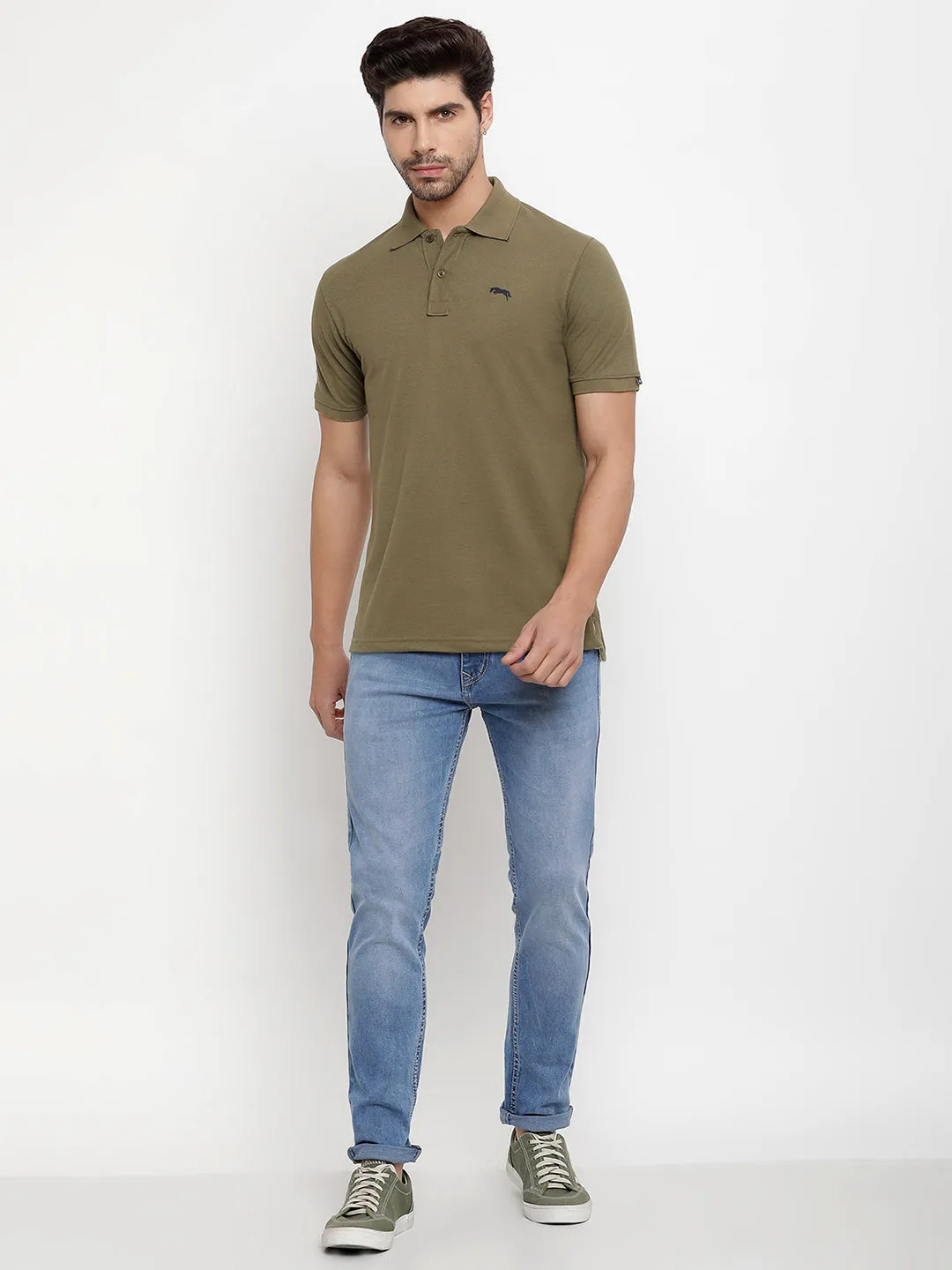 JUMP USA Men Solid Polo Collar Pure Cotton T-shirt