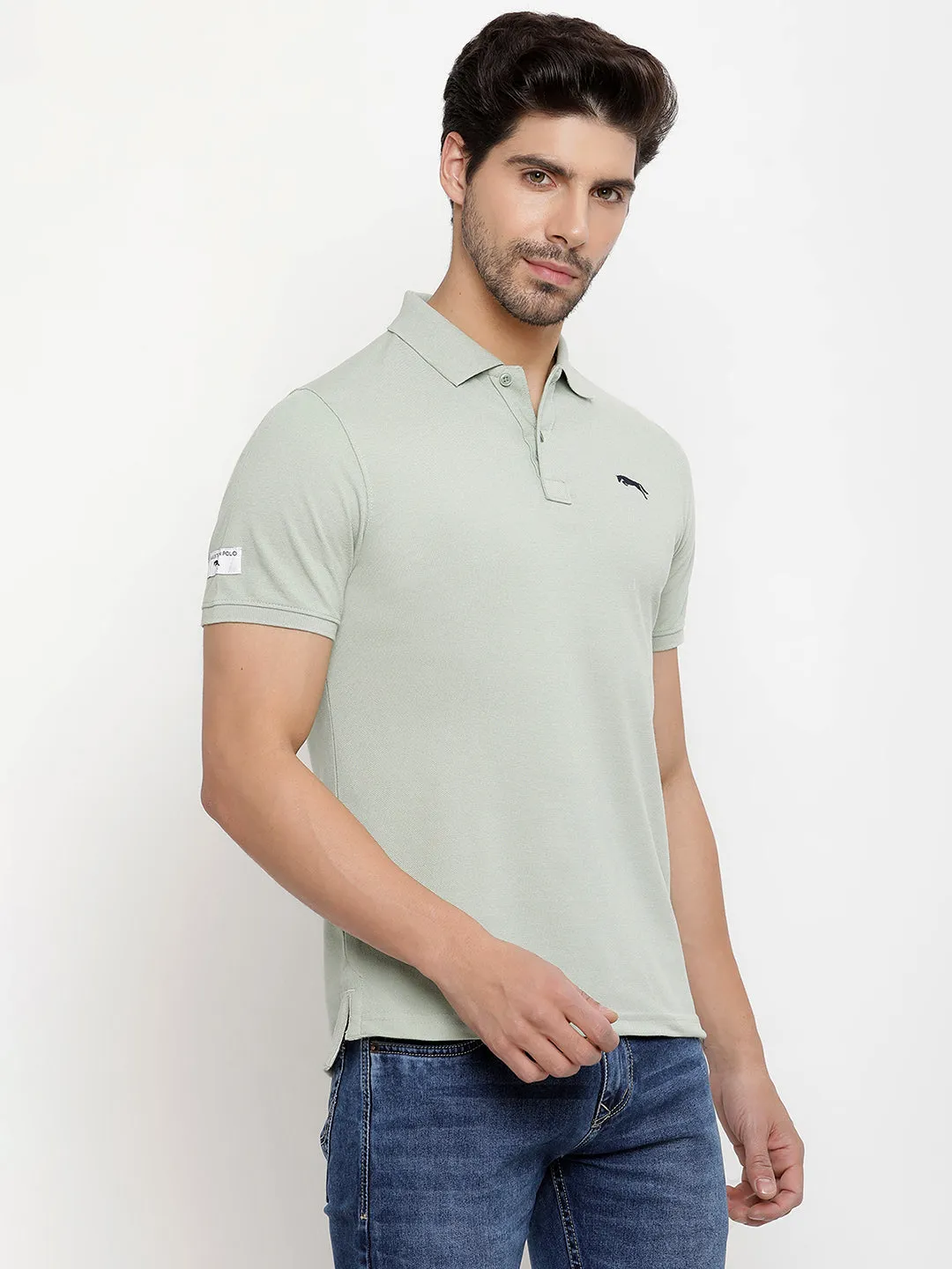 JUMP USA Men Solid Polo Collar Pure Cotton T-shirt