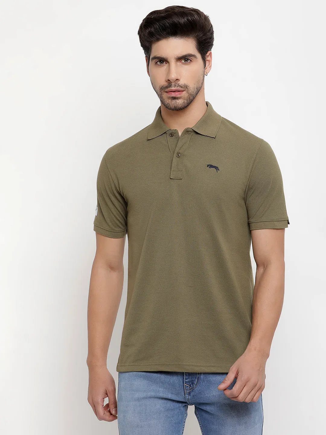 JUMP USA Men Solid Polo Collar Pure Cotton T-shirt