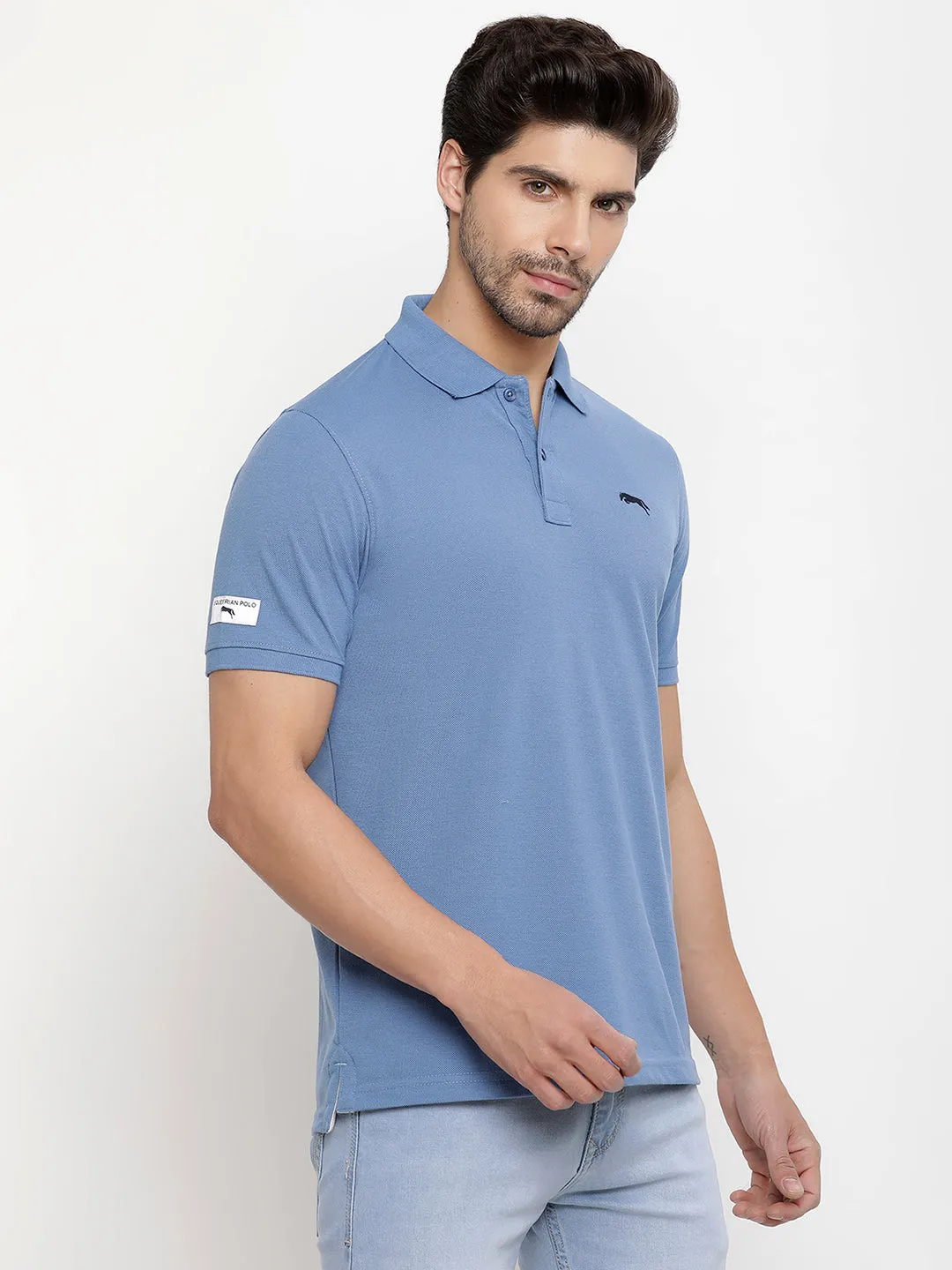 JUMP USA Men Solid Polo Collar Pure Cotton T-shirt