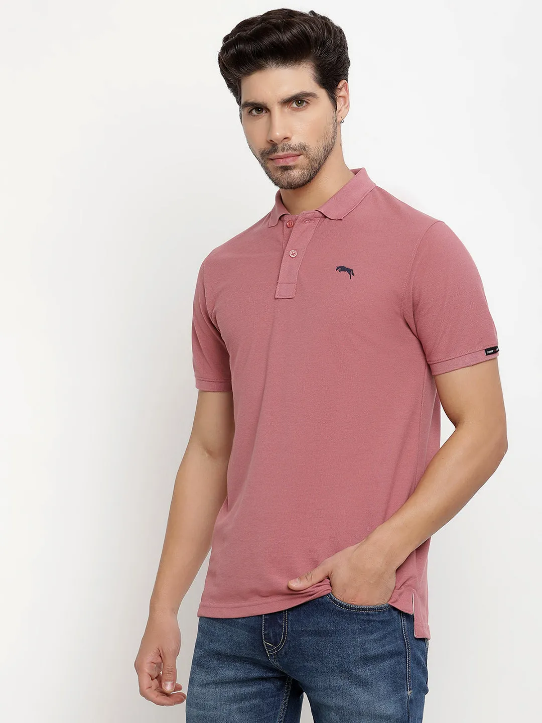 JUMP USA Men Solid Polo Collar Pure Cotton T-shirt