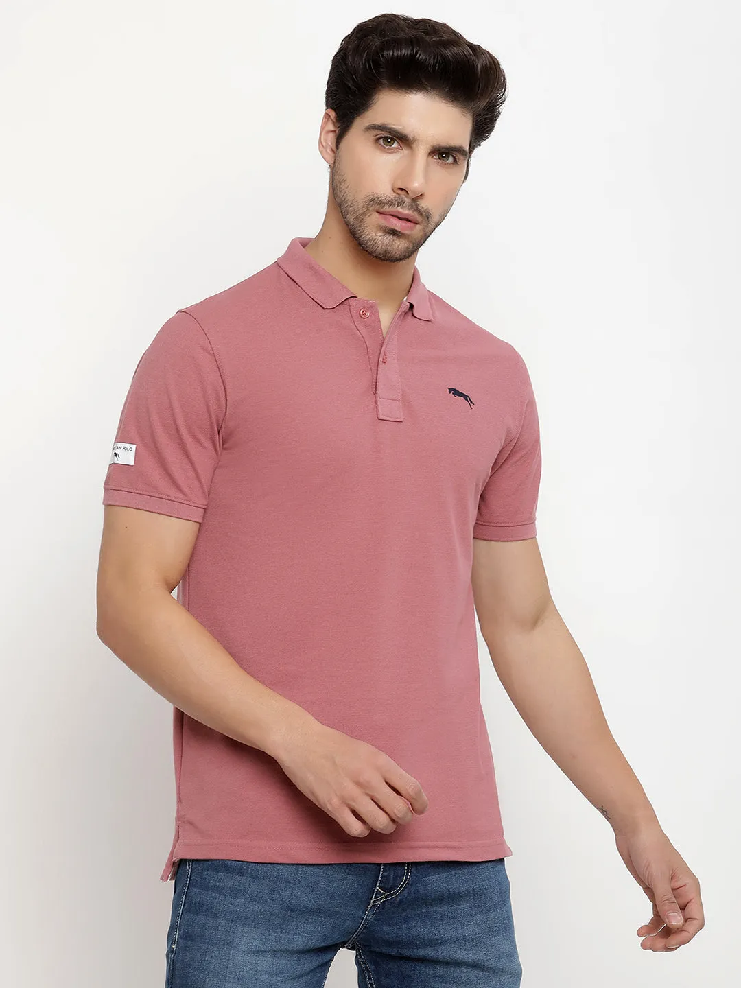 JUMP USA Men Solid Polo Collar Pure Cotton T-shirt