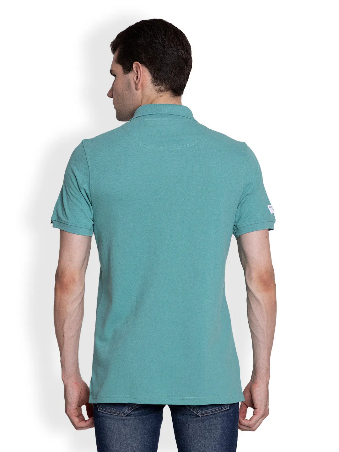 JUMP USA Men Solid see Green Polo Collar Cotton T-shirt