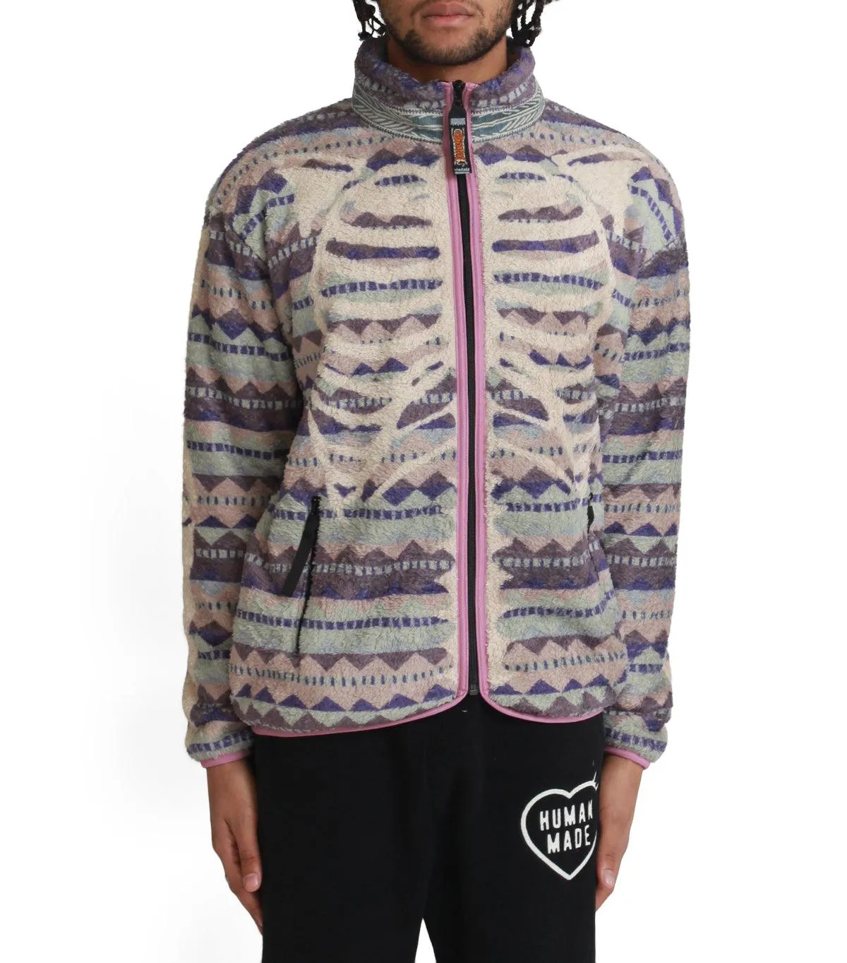 Kapital Ashland Stripe & Bone Fleece Zip Blouson Purple